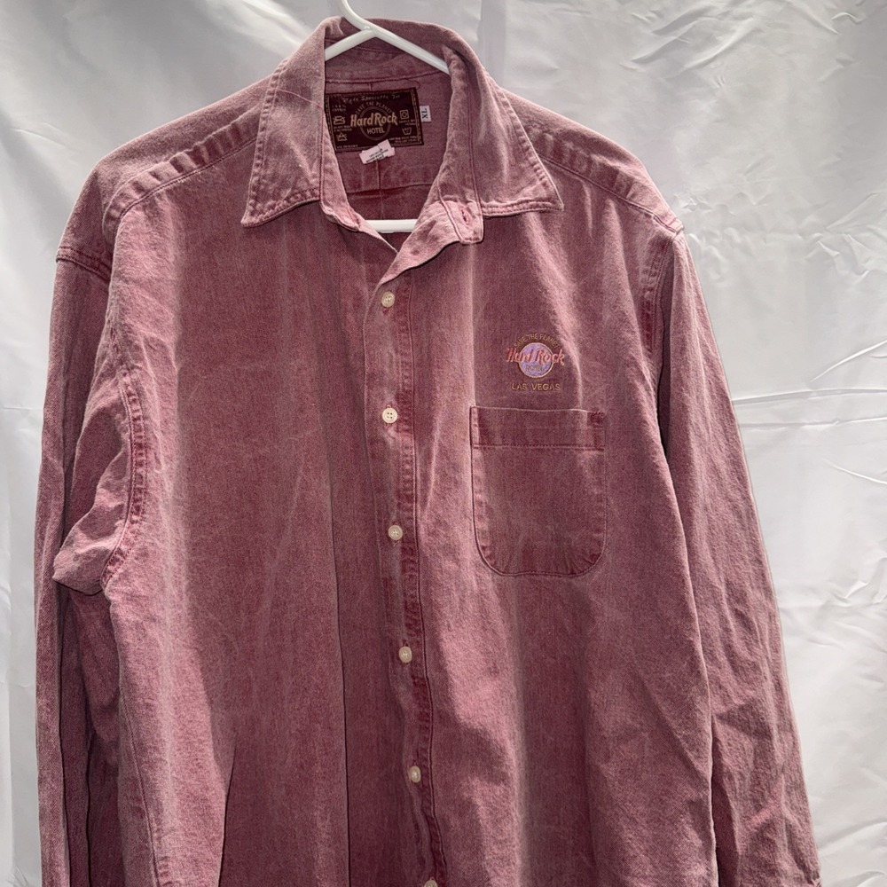 00s VTG Hard Rock Hotel Las Vegas Denim Button Down Pink Shirt, Unisex Size x lg